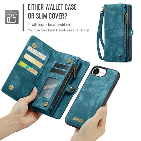 [RM](For iPhone 14 Pro Max) 2 in 1 Wallet Case with Detachable Wrist Strap and Multiple Card Slots blå