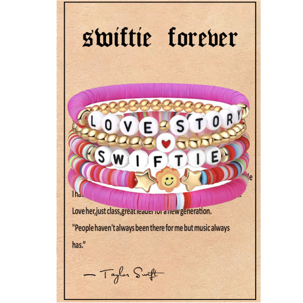 Bohemian Taylor Swift Friendship Letter Pärlstav Polymer Clay Armband Set Pink suit with cards