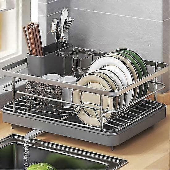 [RM]Large Dish Drying Rack with Automatic Drain & Non-Slip Design - Stable, Space-Saving, Easy Installation white
