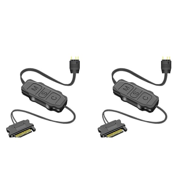 2X ARGB-kontrollerkabel SATA til 5V 3-pinners kontroller HUB, SATA strømforsyning RGB-kontrollkabel splitter A Black