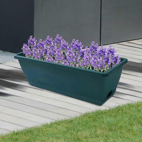 2x Rektangulära blomlådor för inomhusväxter, balkong, trädgårdsdekor - Blomkrukor med dränering Green