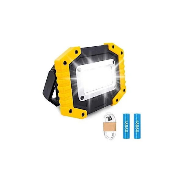 Rechargeable LED Construction Lamp - Projector Battery-Powered Security Lights 30W with 3 COB Floodlight Modes for Camp, A[RM]