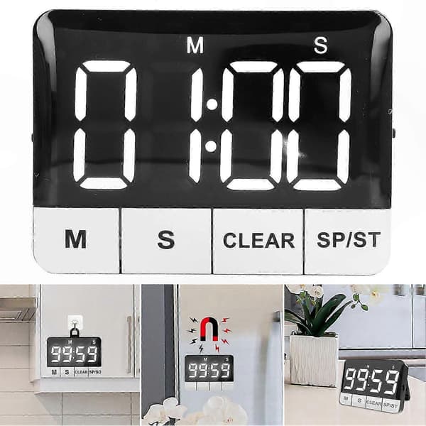 Extra Loud 120dB Kitchen Timer with Large LED Display, Magnetic Back, Countdown Function, Portable Design for Home and Office Use Black