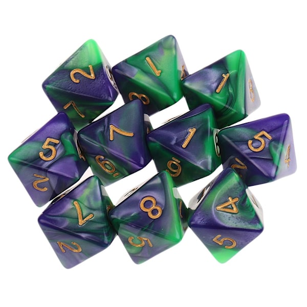 10 st 8-sidiga tärningar d8 polyedriska tärningar för bordsspel dungeons and dragons grön lila