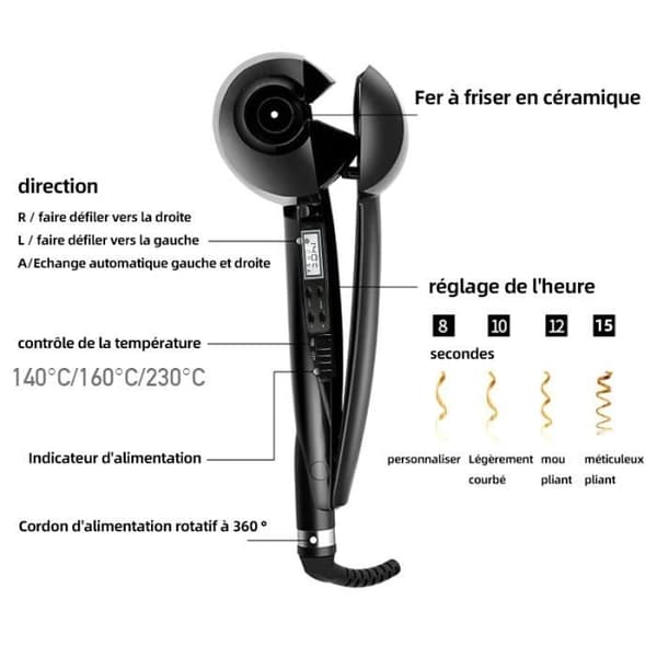 [RM] Professional Curling Iron Automatic Curling Iron 140/160/230°C 3 Temperature Settings Ceramic Curling Iron Styling