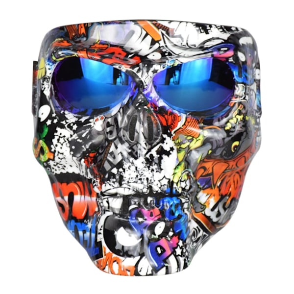 Ny Motorcykel Motocross Dödskalle Mask Goggles Färg + Glasögon Blå