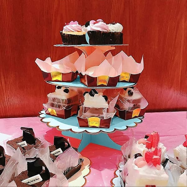 3-lags Cupcake-stativ, Cupcake-stativ i papp Dessertholder Papir Rundt Tårn