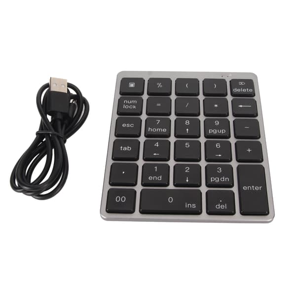 [RM]Numeric Keypad Mini USB Rechargeable Wired 28 Keys Slim Portable Aluminum Alloy Dark Gray