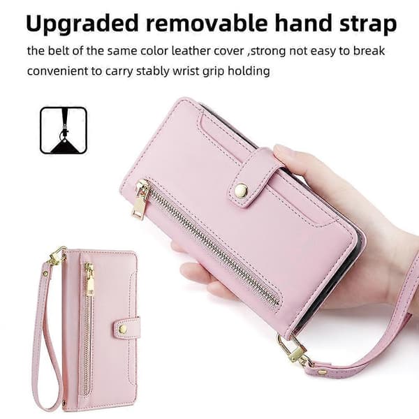 Mobilfodral med blixtlåsficka och handledsrem i läder för Samsung Galaxy A32 4G (EU-version) Pink Pink