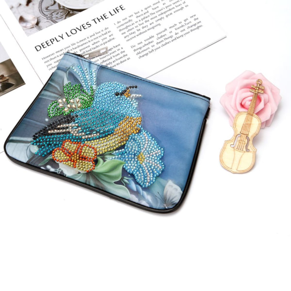Gör-det-själv-läderhandväska med specialformade diamond painting papegoja