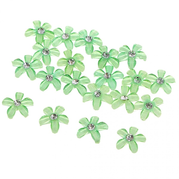20 Blommor Flatback Knapp Rhinestone Dekorationer för Bröllop Grön