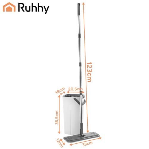 [RM]Flatmopp med 8,5 l dobbeltkammerspann og 3 svamper 1350