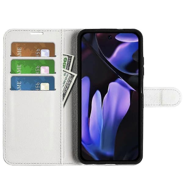 [RM] Litchi læder-telefonetui til Google Pixel 9a White For Google Pixel 9a