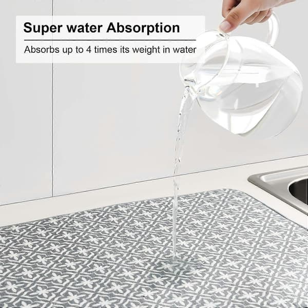 Oppvaskmatter til kjøkkenbenk, absorberende mikrofiber oppvaskstativ/ristputer til vask, 19,5 * 15,8 tommer, sett med 2, grå, blad, 2024 Ping