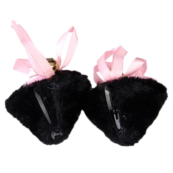 Cat Ears Hair Clip Cosplay Pin With Bell -svart