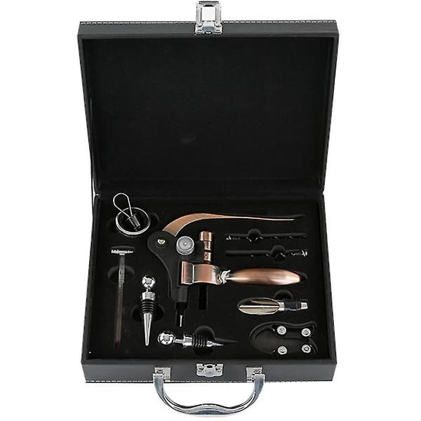 [RM]Wine Corkscrew Set Premium Leather Box Rabbit Corkscrew Wine Bottle Opener, Wine Pourer Gift Box as shown