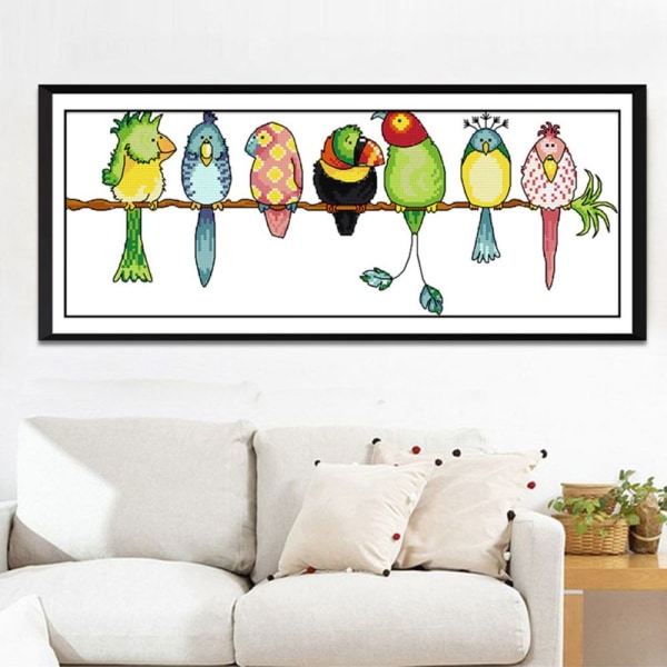 Färgglada papegojor stämplade DIY-korsstygnskit Handgjorda handarbete 14CT 45×19cm
