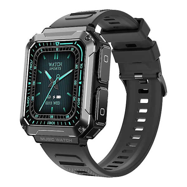 T93 Militärklassad 1.96\" HD-skärm Sportklocka Lokal Musik 4G Inspelning Bluetooth Samtal Smart Armband Med Headset Black