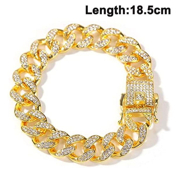 Kedja för män, 18,5 mm för män guldpläterad/platina vitguldfinish Diamond Link Chain Miami Choker Halsband Armband
