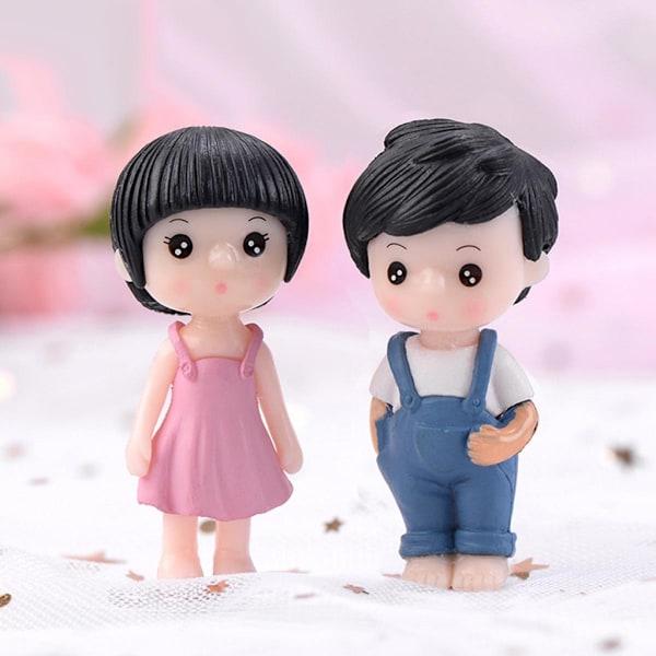 Älskande Par Mini Ornament Mikro Landskap Trädgård Suckulent Tårtdekor Blå Rosa