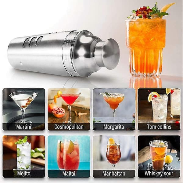 Cocktailset, Cocktailshaker-set i rostfritt stål, bartillbehör, bartender-kit, sil