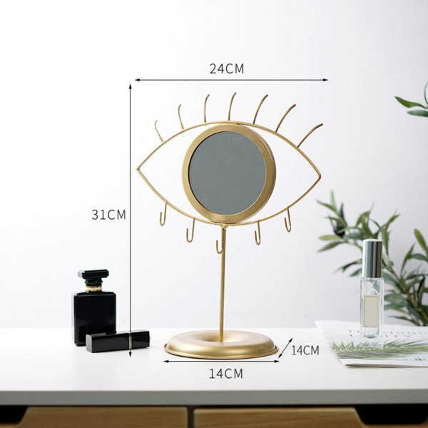 Bordsskiva ögonformad spegel med smyckesställ, modern dekorativ halsbandshängare