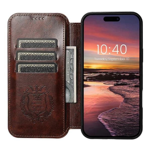 [RM]SUTENI J06 til iPhone 16 Pro Max etui kompatibelt med MagSafe tekstureret PU-læder flip-cover Multicolor Khaki