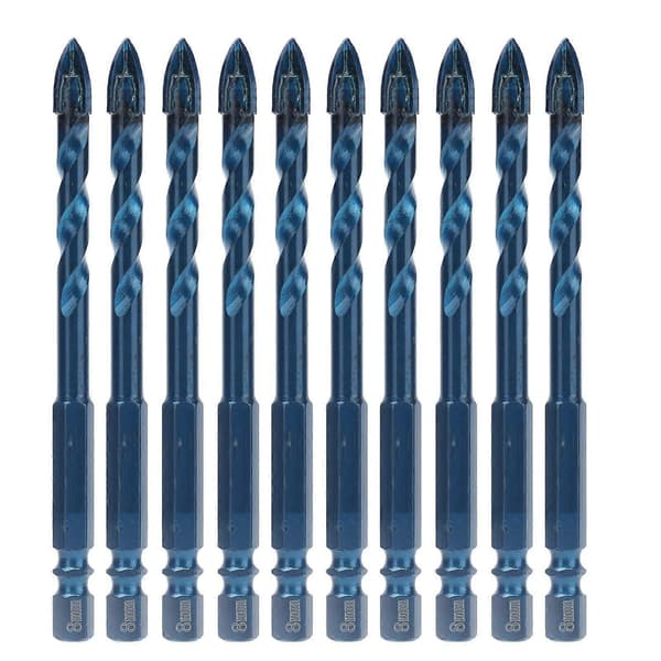 [RM] High-Quality 10-Pack Hex Shank Cross Spear Head Ceramic Drill Bits for Tiles