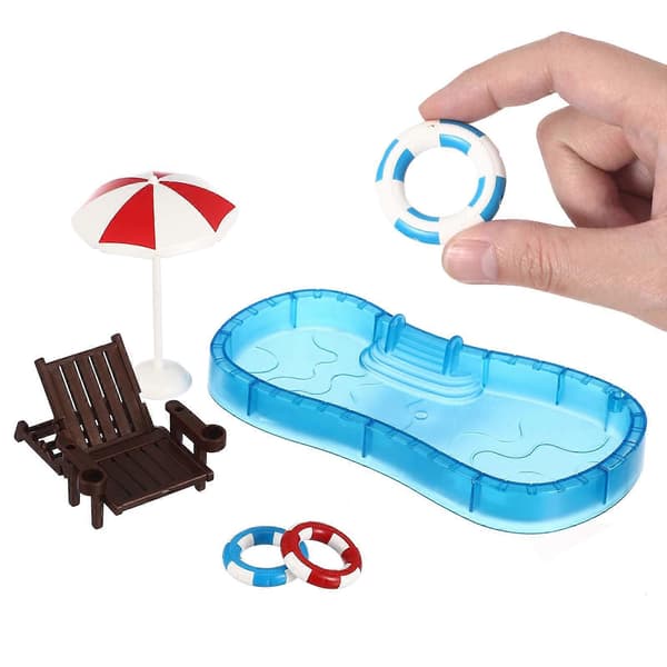 Chic miniatyrhus poolinredning dockhus barn leksakspresent blandade färger 3-set