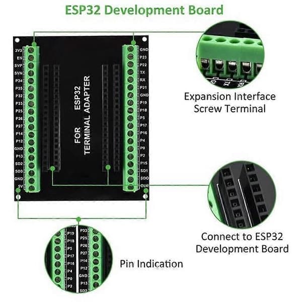 2 stk. ESP32 Breakout Board GPIO 1 til 2 til 38PIN smal version ESP-WROOM-32 ESP32 Microcontroller Udviklingskort Black & green
