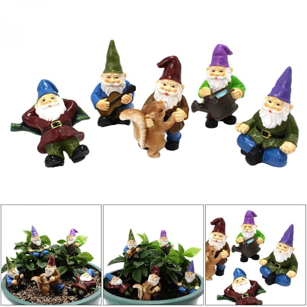 Set med 5 Mini Resin Trädgårdslandskaps Ornament Utomhusdekoration Fe Miniatyr