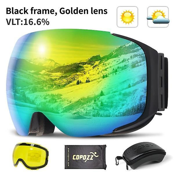 Magnetiska skidglasögon med snabbväxlande lins och fodralset 100% UV400-skydd Anti-imma Snowboardglasögon Gold