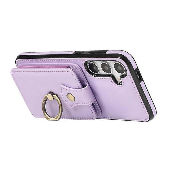 Kompatibelt deksel til Samsung Galaxy A56 5G med kortholder, ringstativ, TPU + PU-lær og lang stropp Purple