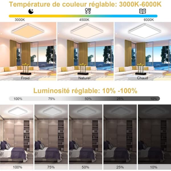 [RM]LED Ceiling Light, 24W Square Dimmable Ceiling Lamp with Remote Control, 3200 lm LED Ceiling Light Bedroom 3000K-6000K, 13 RGB Color Ceiling Lamp