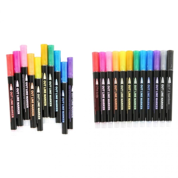 Outline Metallic Marker Pens 12 Couleurs Double Line Paint Permanent Marker Pen