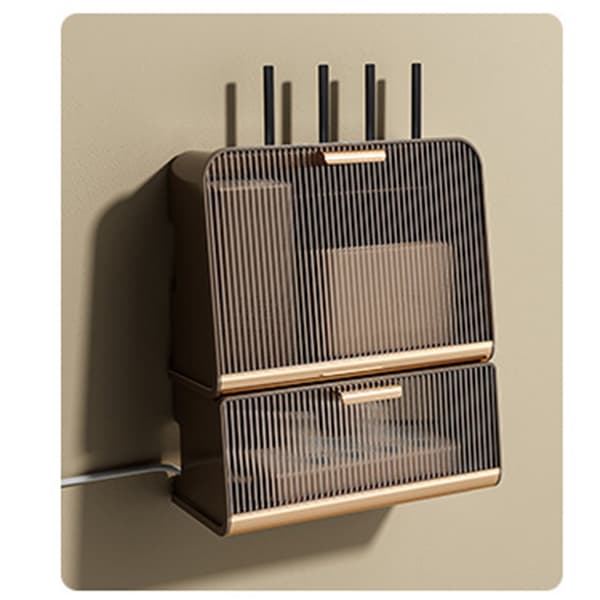 [RM]Wall Mounted WIFI Router Storage Box Large Capacity Power Strip Power Cable Storage Case for Home Coffee Color Large Size