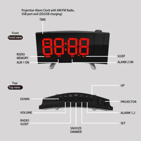 FM-radio LED-klockradio Digital Elektronisk Bords Projektor Röd LED-klocka