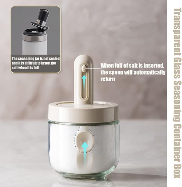 Spoon Lid Integrated Retractable Spice Jar, Glass Spice Jar Spice Container