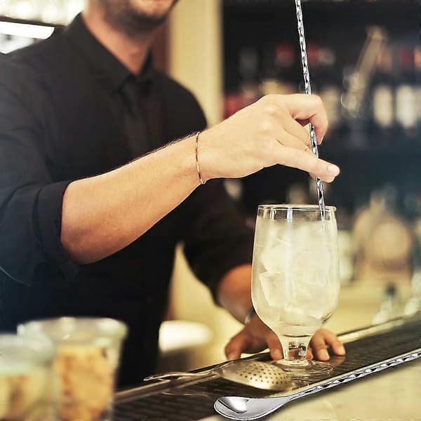 Røreske i rustfrit stål, 2-pak spiralmønster barske til cocktailshaker høje kopper (sølv)