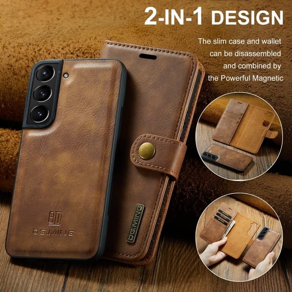 DG.MING Samsung Galaxy S24 Pungcover 2-i-1 Ægte læder - Brun