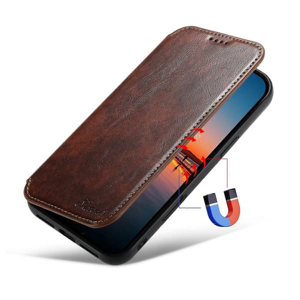 [RM]SUTENI J06 til iPhone 16 Pro Max etui kompatibelt med MagSafe tekstureret PU-læder flip-cover Multicolor Khaki