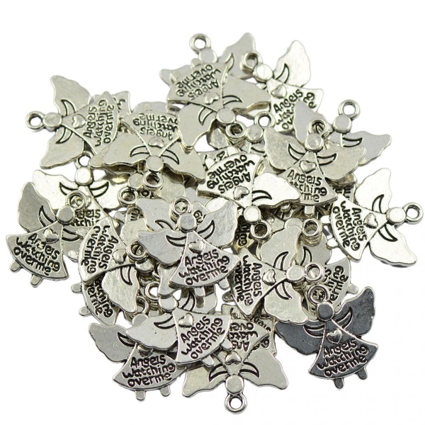 Set med 30 änglar hängsmycke Änglar som vakar över mig DIY-smycken - antikt silver