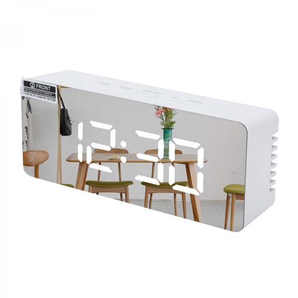 Digital LED Väckarklocka med Spegeldisplay 14x3.4x5.5cm Vit