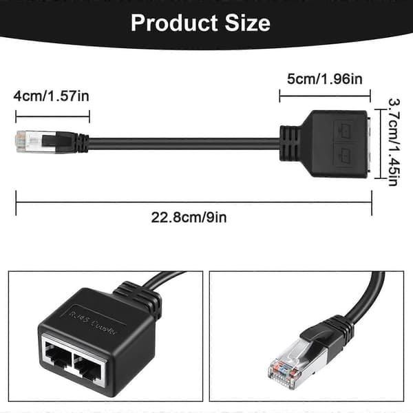RJ45 Splitter Adapter, 1 til 2 Port RJ45 Netværk Ethernet Adapter Splitter, CAT8 Netværkskabel Splitter Adapter til Hjemmekontor