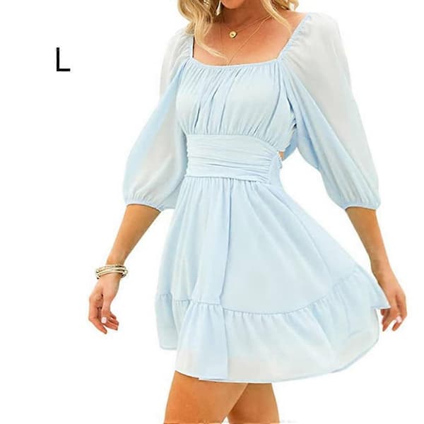 Dame Sommer Off-shoulder Kjole Jenter Uformelle Kjoler Polyester Bursdag Blue L