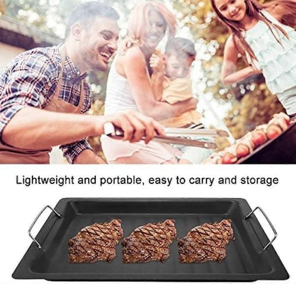 Grillpanne Grillplate, Matkvalitets Rustbestandig Stekepanne Non-Stick Grillplate Bærbar Stekeplate, 30*25cm, Svart, Metallmateriale