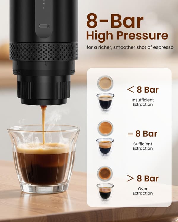 [RM]Portable espresso machine, USB-C rechargeable, compatible with NS capsule coffee