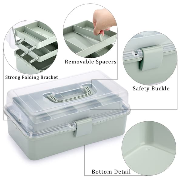 3-Layer Plastic Organizer, Divided Storage with Adjustable Dividers, Portable Craft Box for Medicine, Sewing, Art Supplies Green