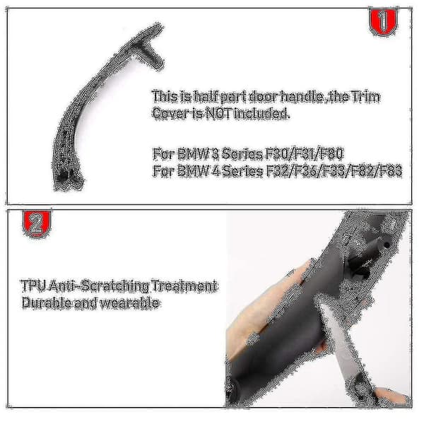 Black Inner Door Handle Plastic for Car Front Door, Left/Right, For 3 4-series F30 F80