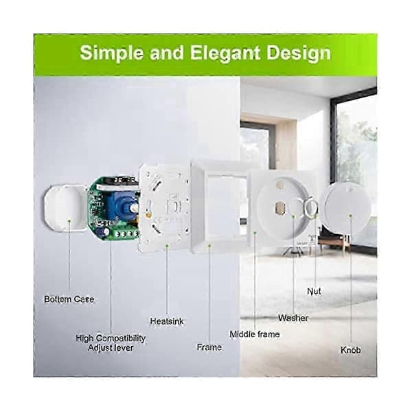 LED-dimmer, innfelt dimmer for dimbare LED og halogen, 5-300 W dimmer LED, fasekontroll-dimmer